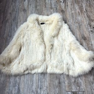 Genuine Fur Jacket Shawl Fox and Rabbit Cream White Love Token Medium Vintage 90